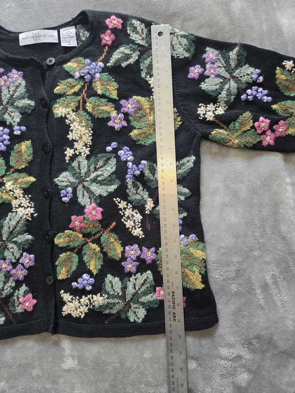 Marisa Christina Vintage Black Embroidered Floral Cardigan Purple & Green - Picture 10 of 10